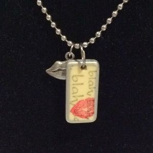 Boutique Handmade recycled art domino necklace.